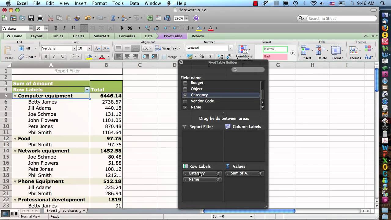 Spreadsheets to practice pivot tables